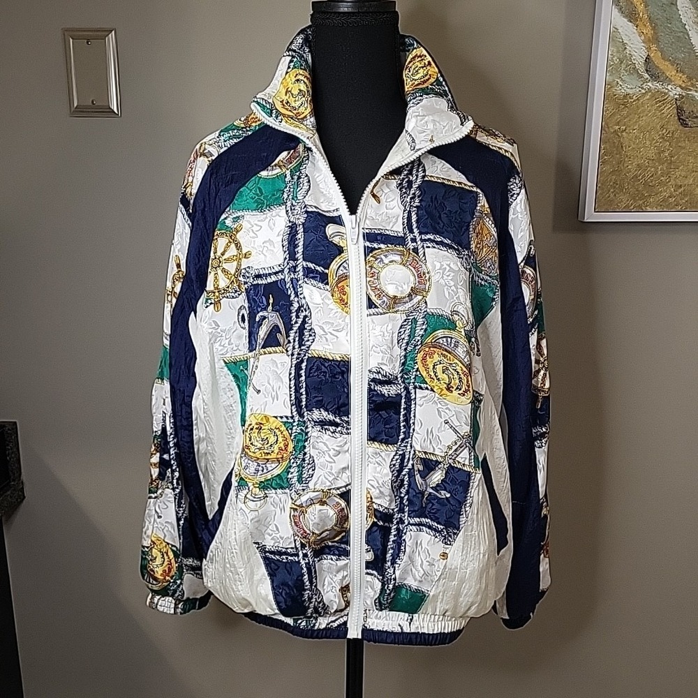 VINTAGE 80's Avait Sportif Nautical Windbreaker Zip Track Jacket Womens M